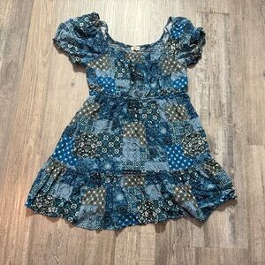 Rewind Blue Ruffled Tiered Sundress patchwork casual western